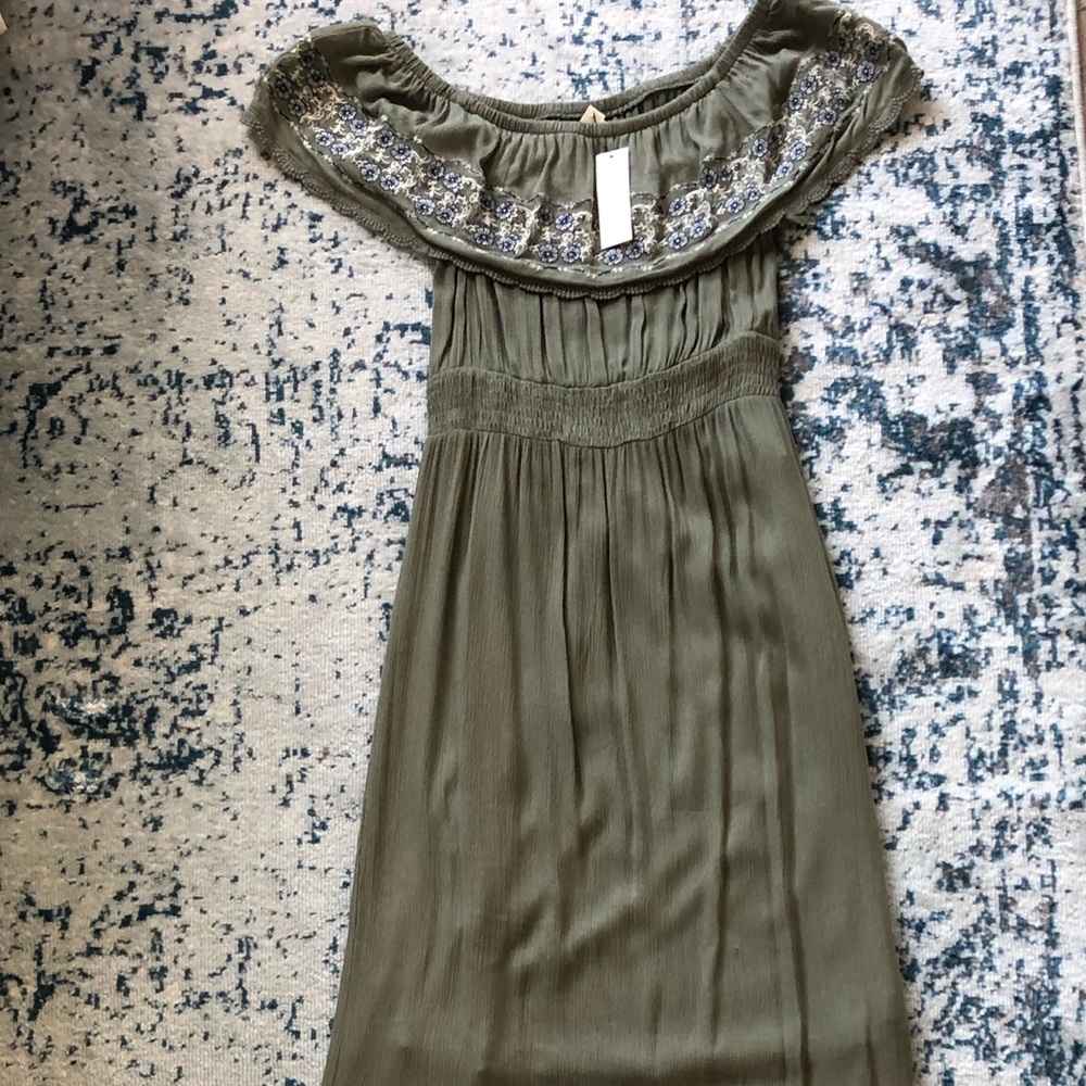 Olive green off the shoulder long dress